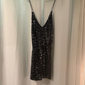 Lulu's Black Sequin Mini Dress with Spaghetti Straps